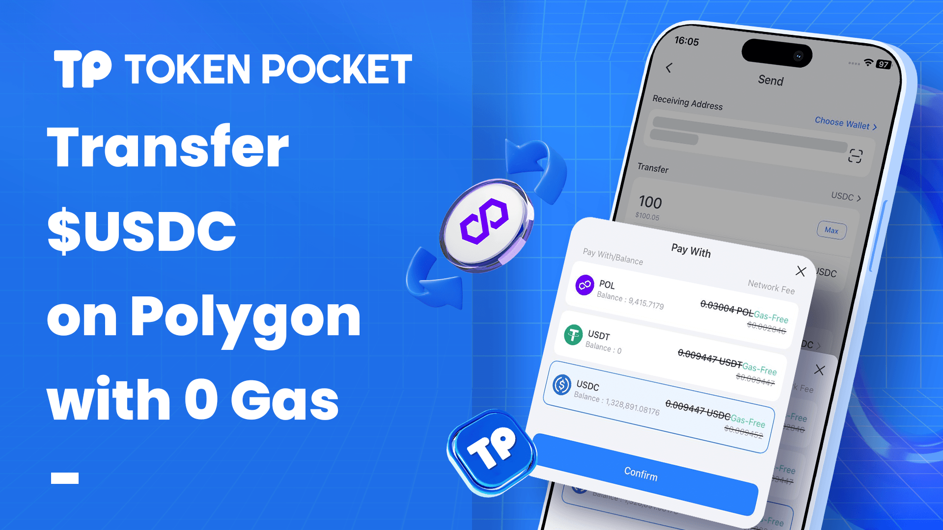 TokenPocket Now Supports Zero-Gas USDC Transfers on Polygon