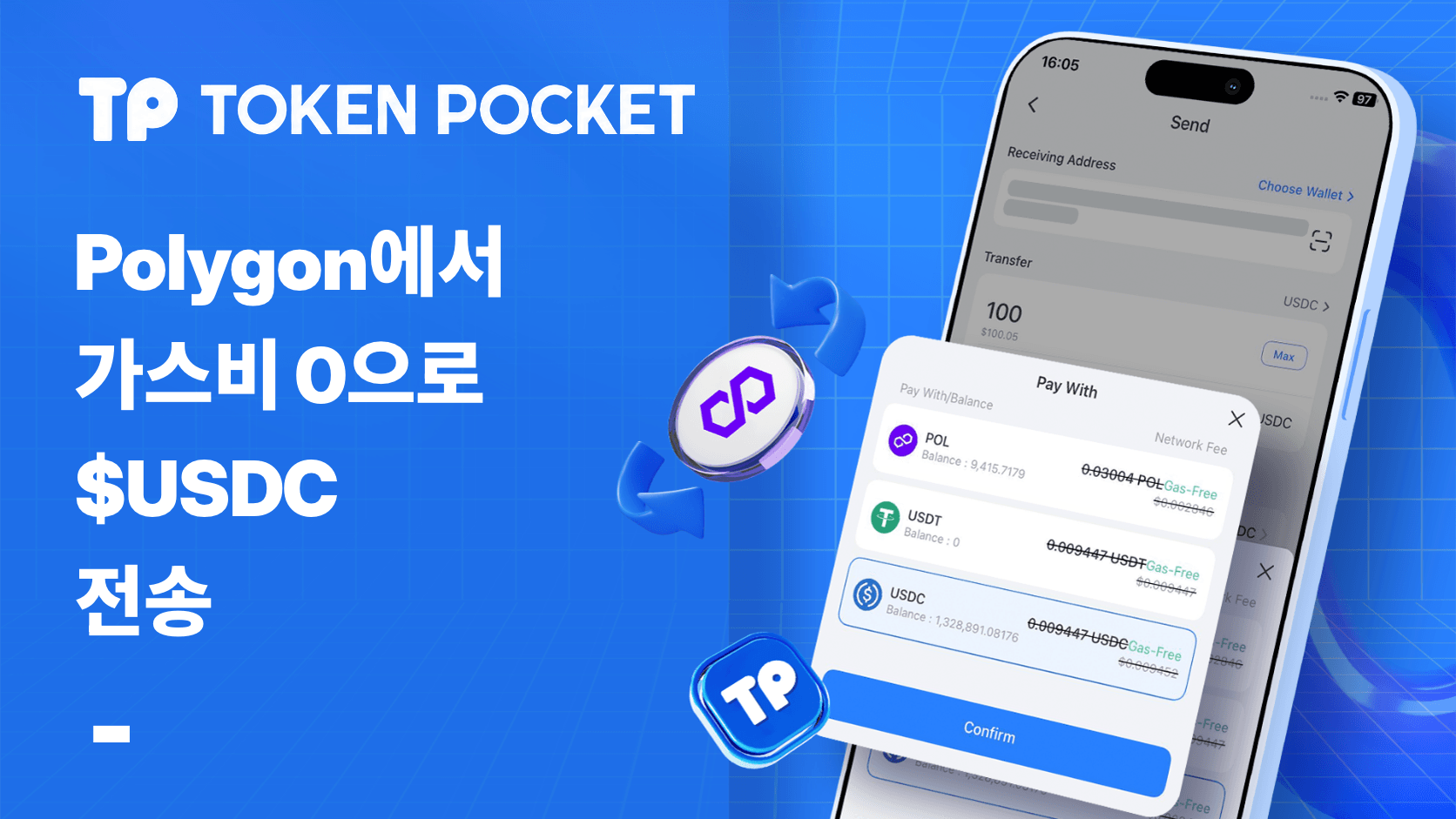 TokenPocket, Polygon에서 Gas 수수료 없는 USDC 전송 지원