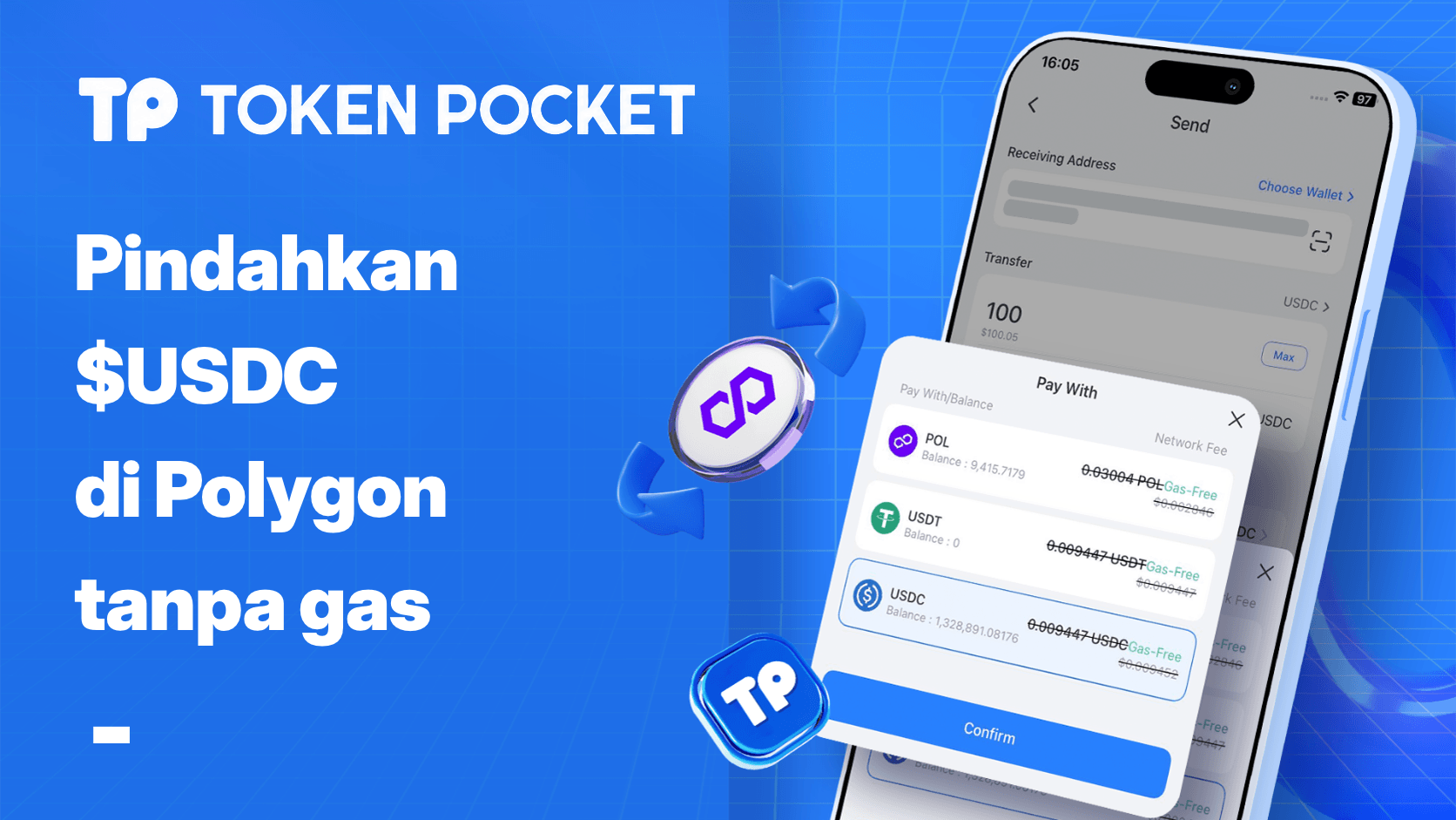 TokenPocket Kini Menyokong Pemindahan Zero-Gas USDC pada Polygon